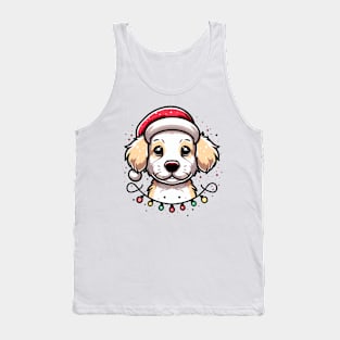 Adorable Dog Christmas Lights Santa Hat Tank Top